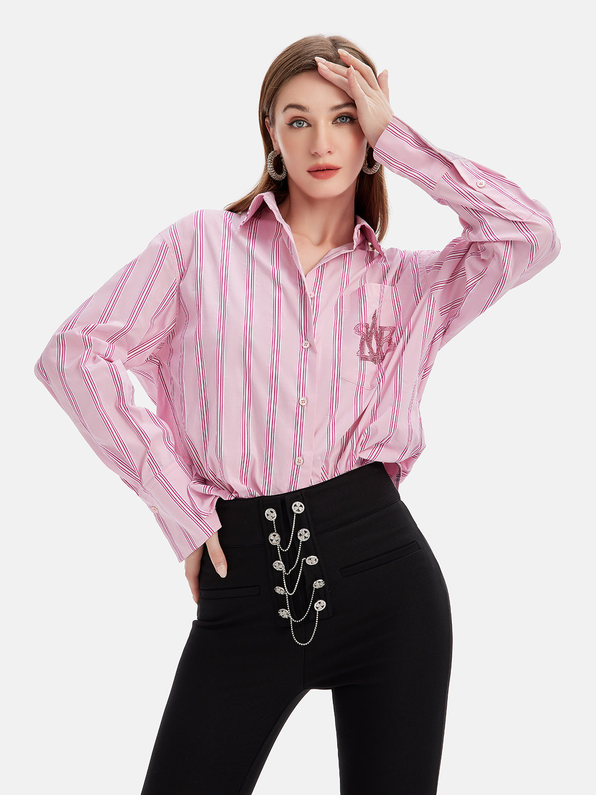 Diamond-Embellished Striped Shirt