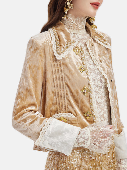 Velvet Lace Trim Short Jacket