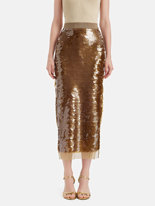 Sequin Elastic Waist Skirt