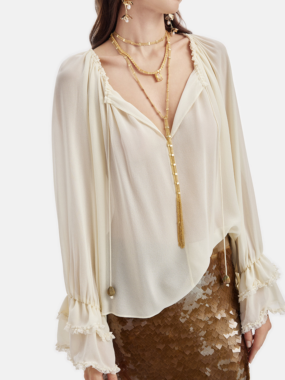 Lantern Sleeve Silk Blouse