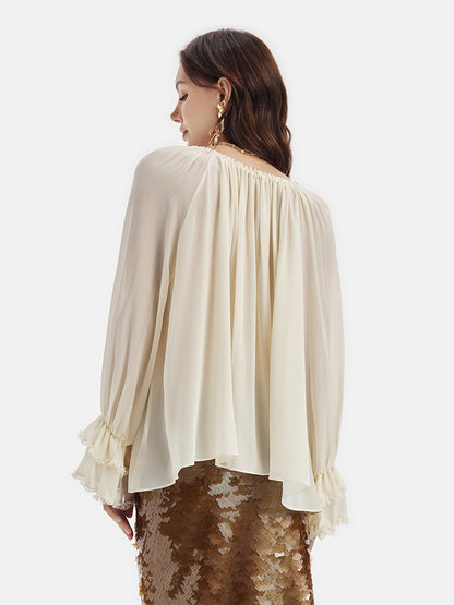 Lantern Sleeve Silk Blouse