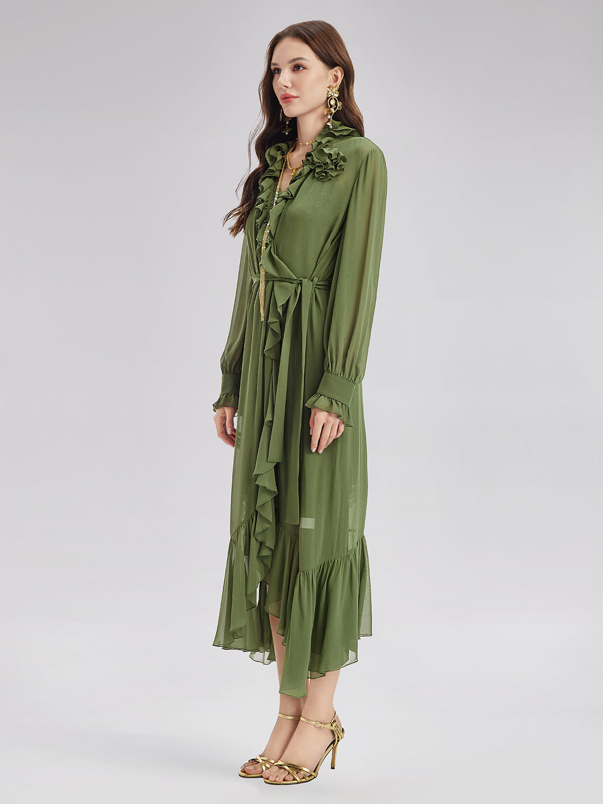 Final Sale | Silk Ruffle Hem Maxi Dress with Lace Cami
