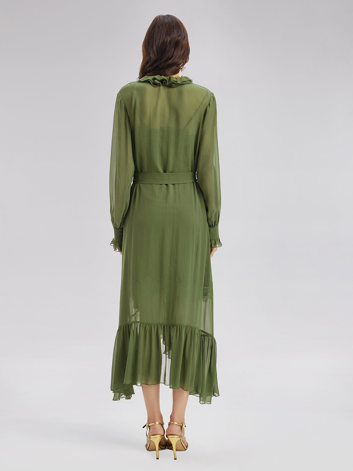 Final Sale | Silk Ruffle Hem Maxi Dress with Lace Cami