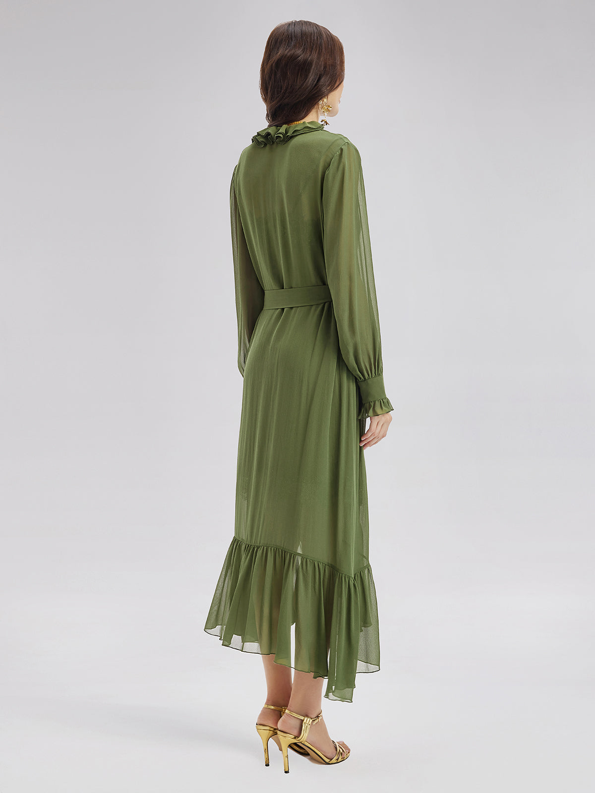 Final Sale | Silk Ruffle Hem Maxi Dress with Lace Cami