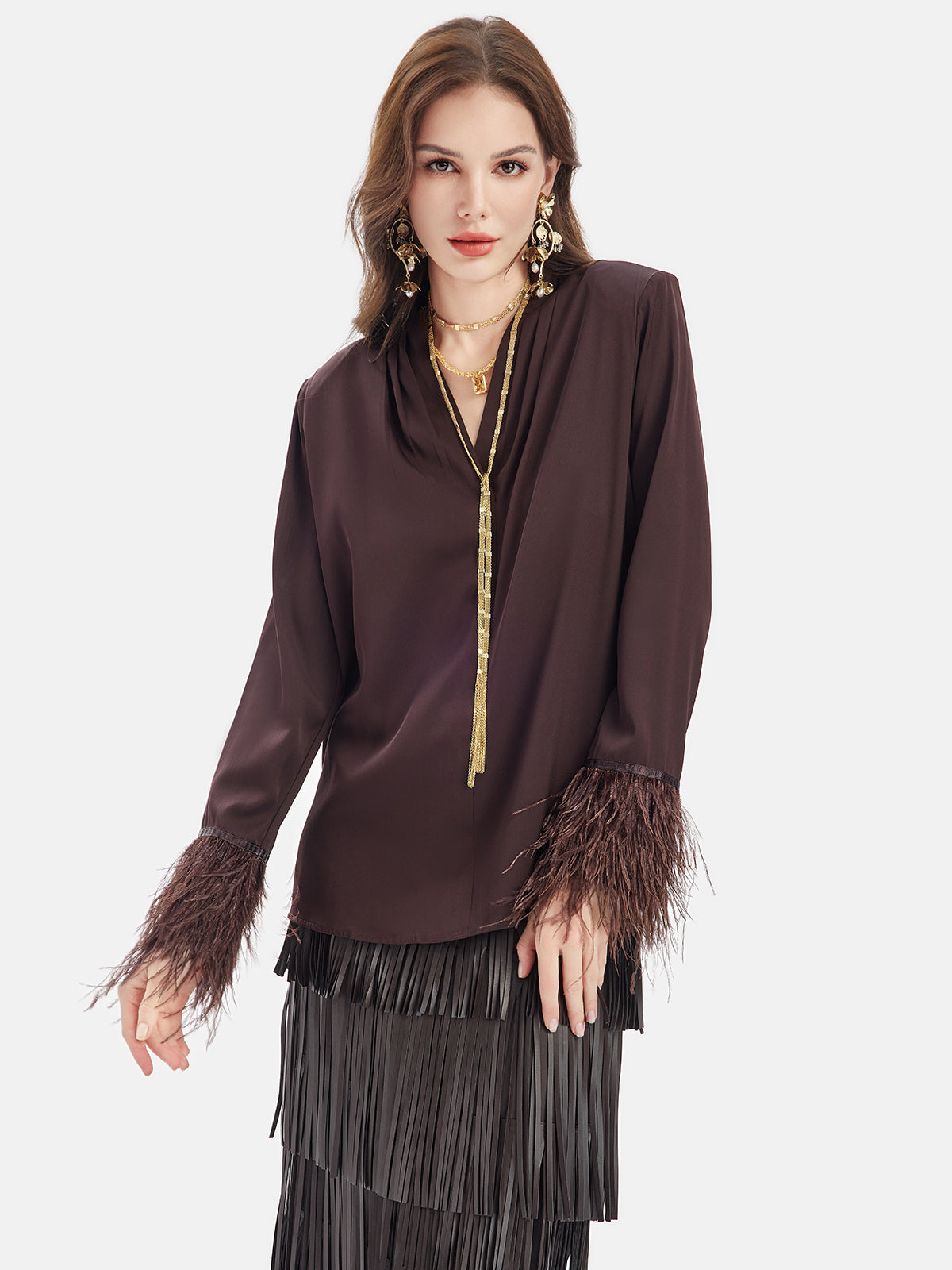 Silk Shirt with Ostrich Feather Cuffs