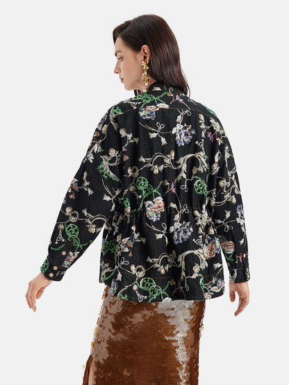 Embroidered Sequin Oriental Denim Jacket