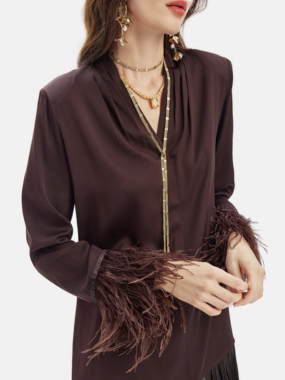 Silk Shirt with Ostrich Feather Cuffs