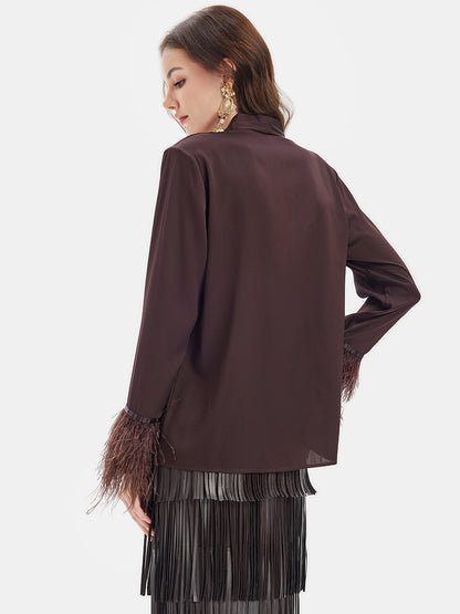 Silk Shirt with Ostrich Feather Cuffs