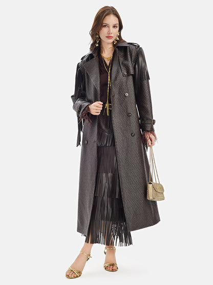 Fringe Double-Breasted Leather Trench