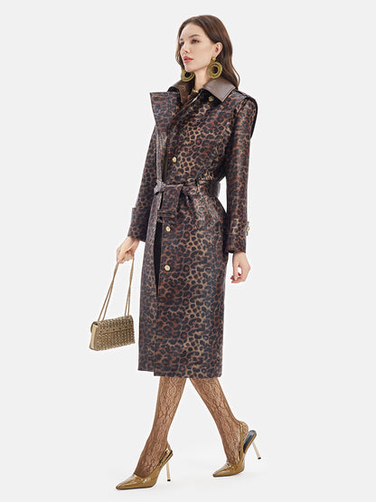 Leopard Print Detachable Collar Coat