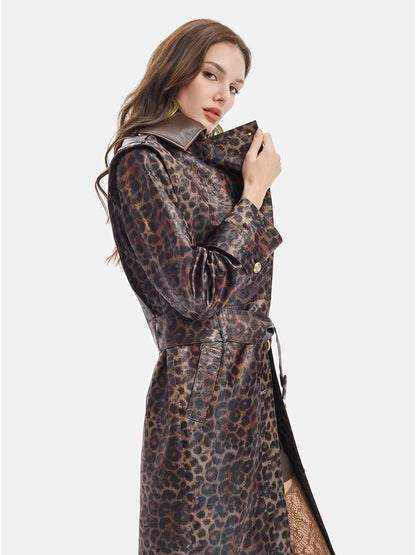 Leopard Print Detachable Collar Coat