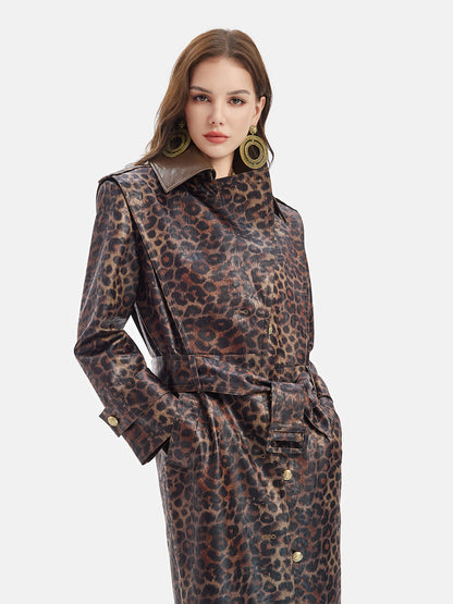 Leopard Print Detachable Collar Coat