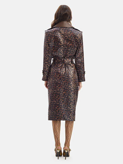 Leopard Print Detachable Collar Coat