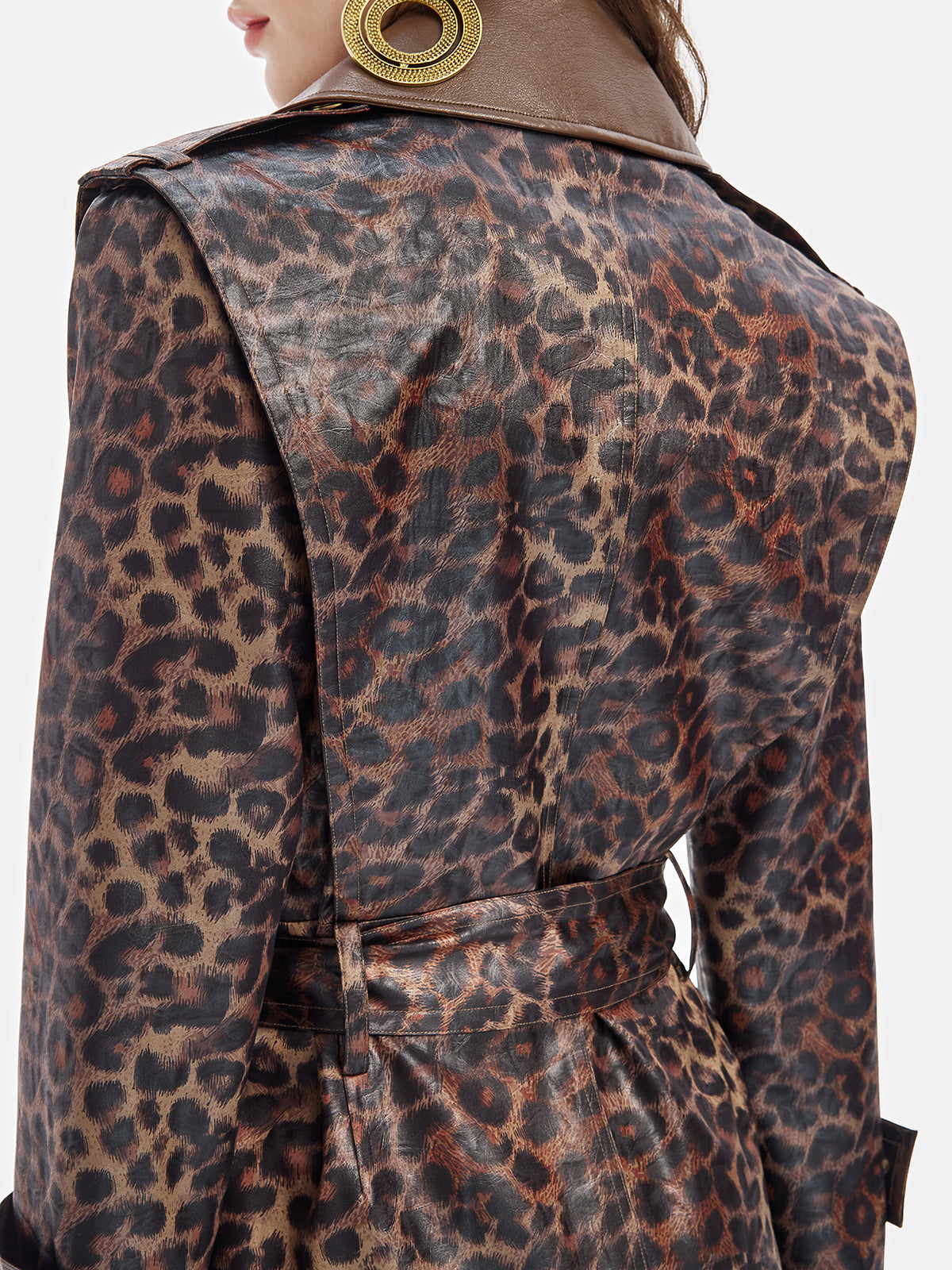 Leopard Print Detachable Collar Coat