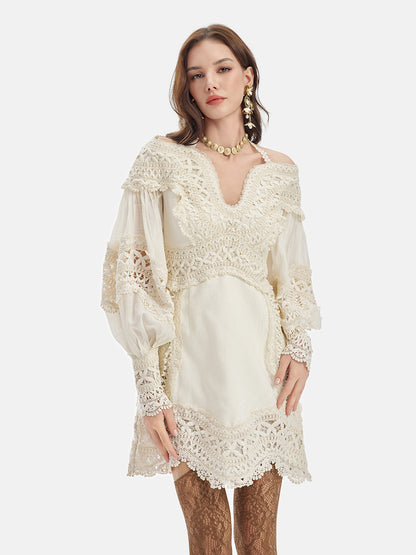 Custom Lace Trim Linen Dress