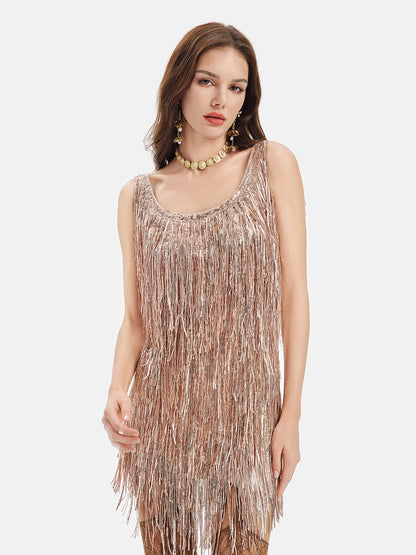 Sequin Fringe Evening Gown