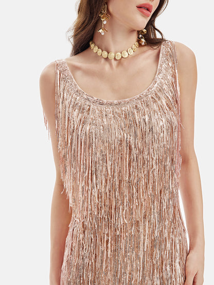 Sequin Fringe Evening Gown