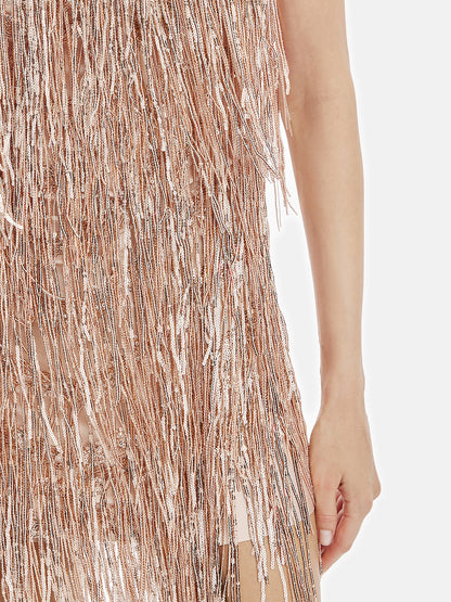 Sequin Fringe Evening Gown