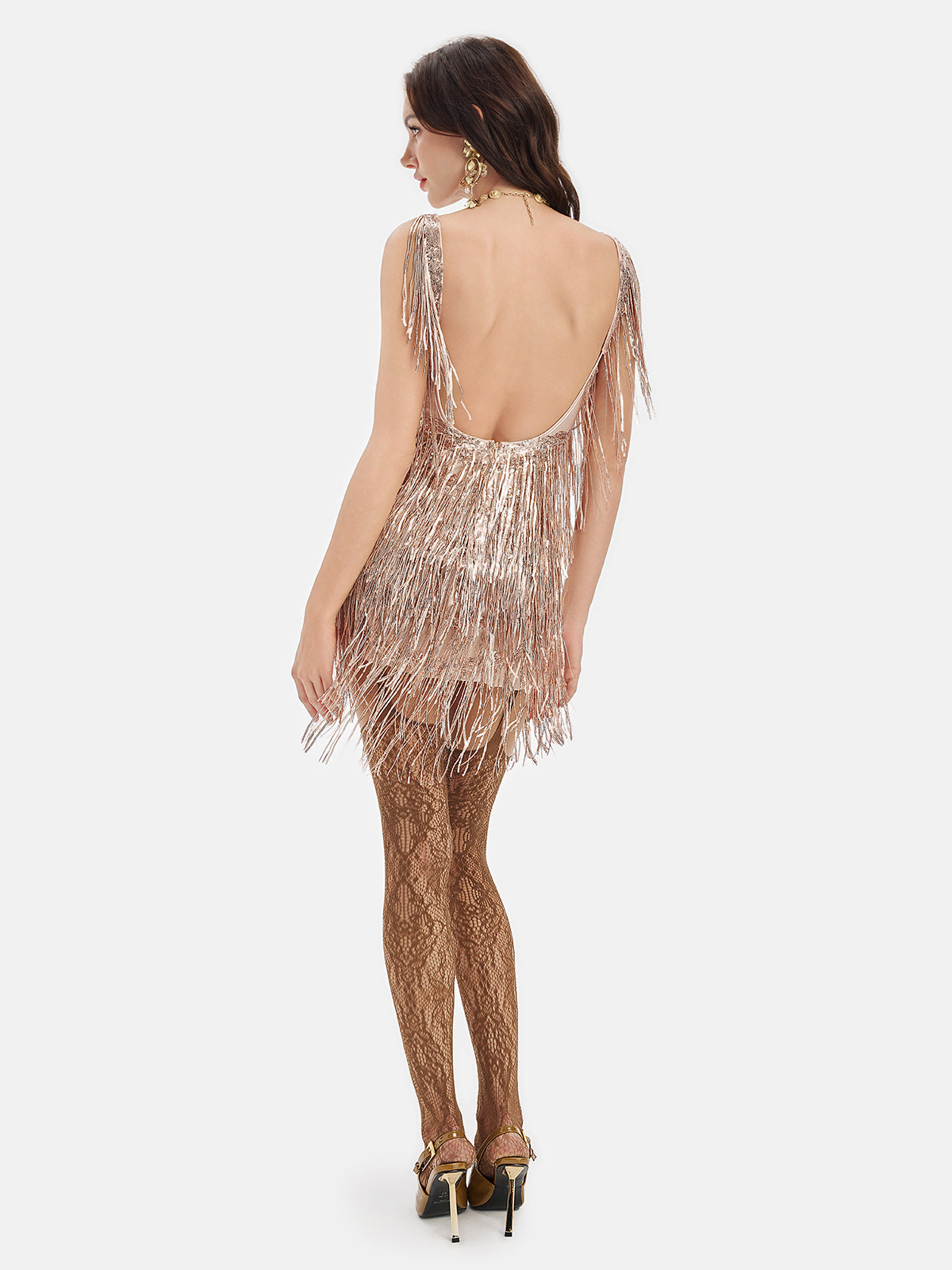 Sequin Fringe Evening Gown