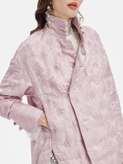 Silk Satin Embroidered Down Jacket