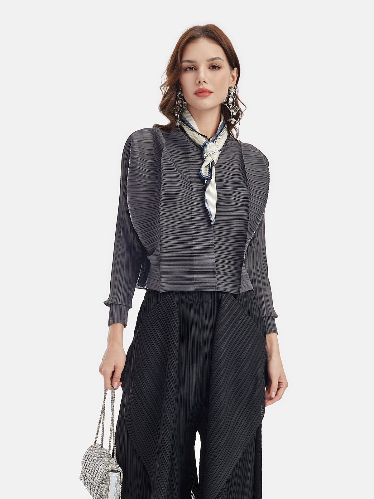 Artistic Pleated Textured Outfit with Scarf