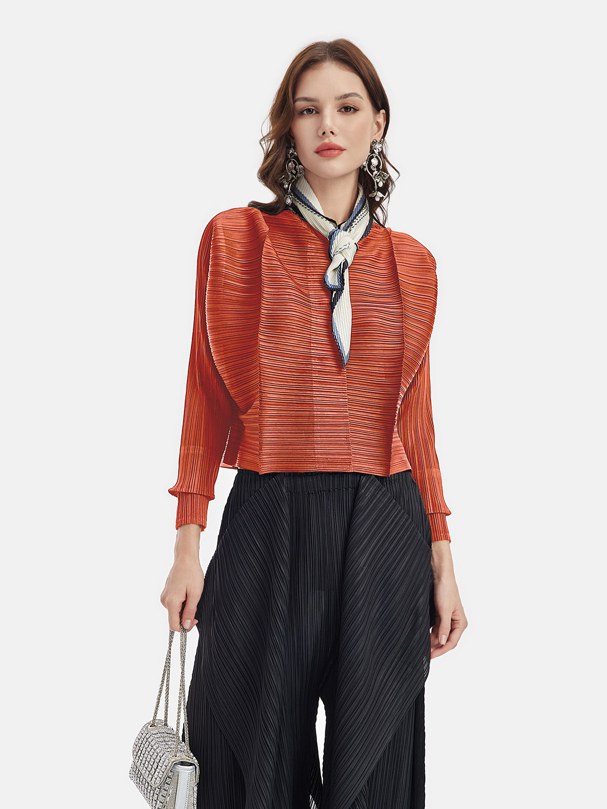 Artistic Pleated Textured Outfit with Scarf