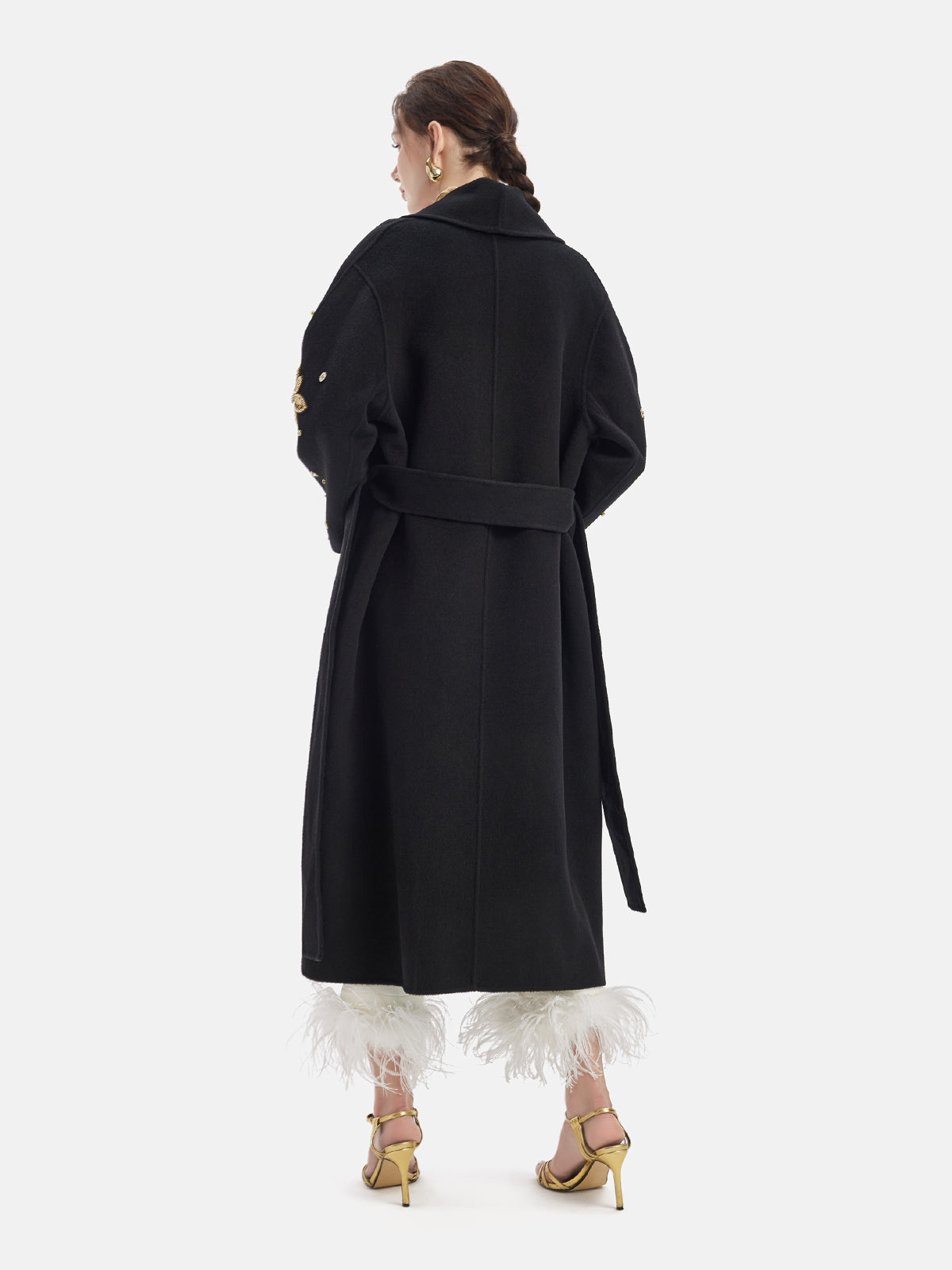 Heavy Beaded Long Wool Coat