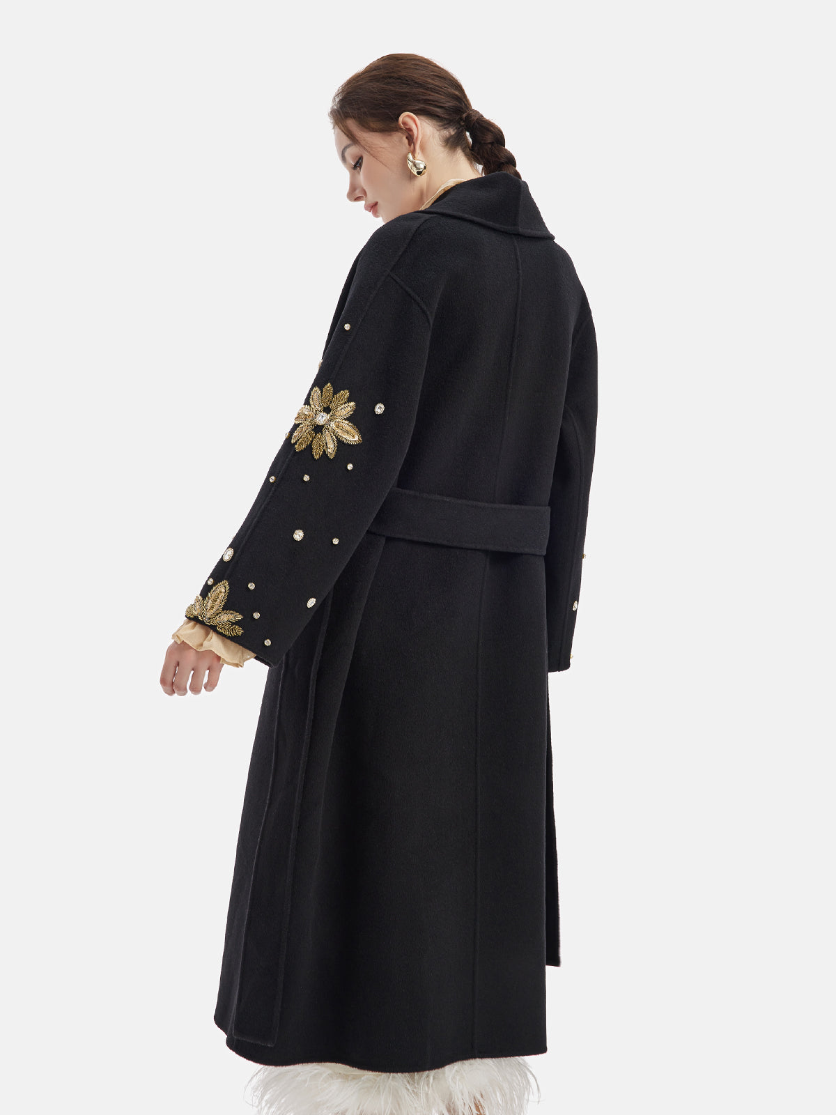 Heavy Beaded Long Wool Coat