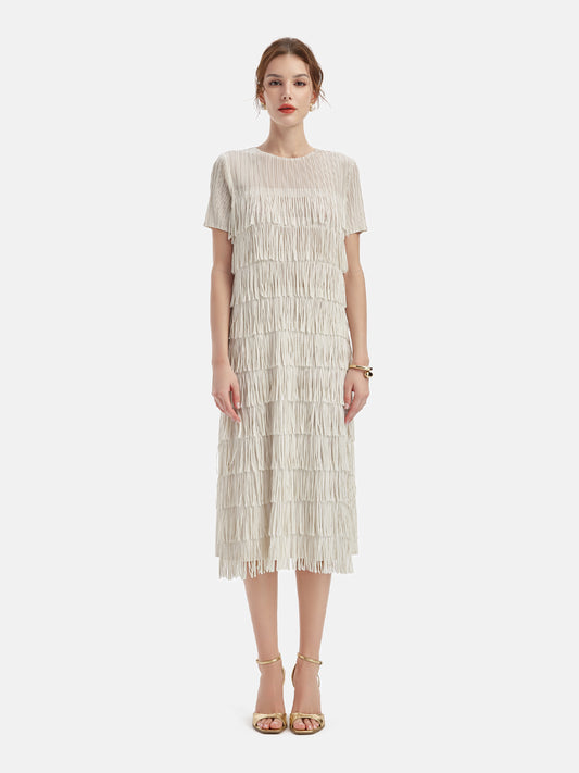 Elegant Fringe Short Sleeve Dress