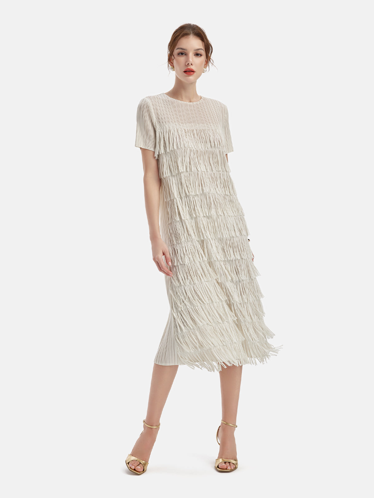 Elegant Fringe Short Sleeve Dress