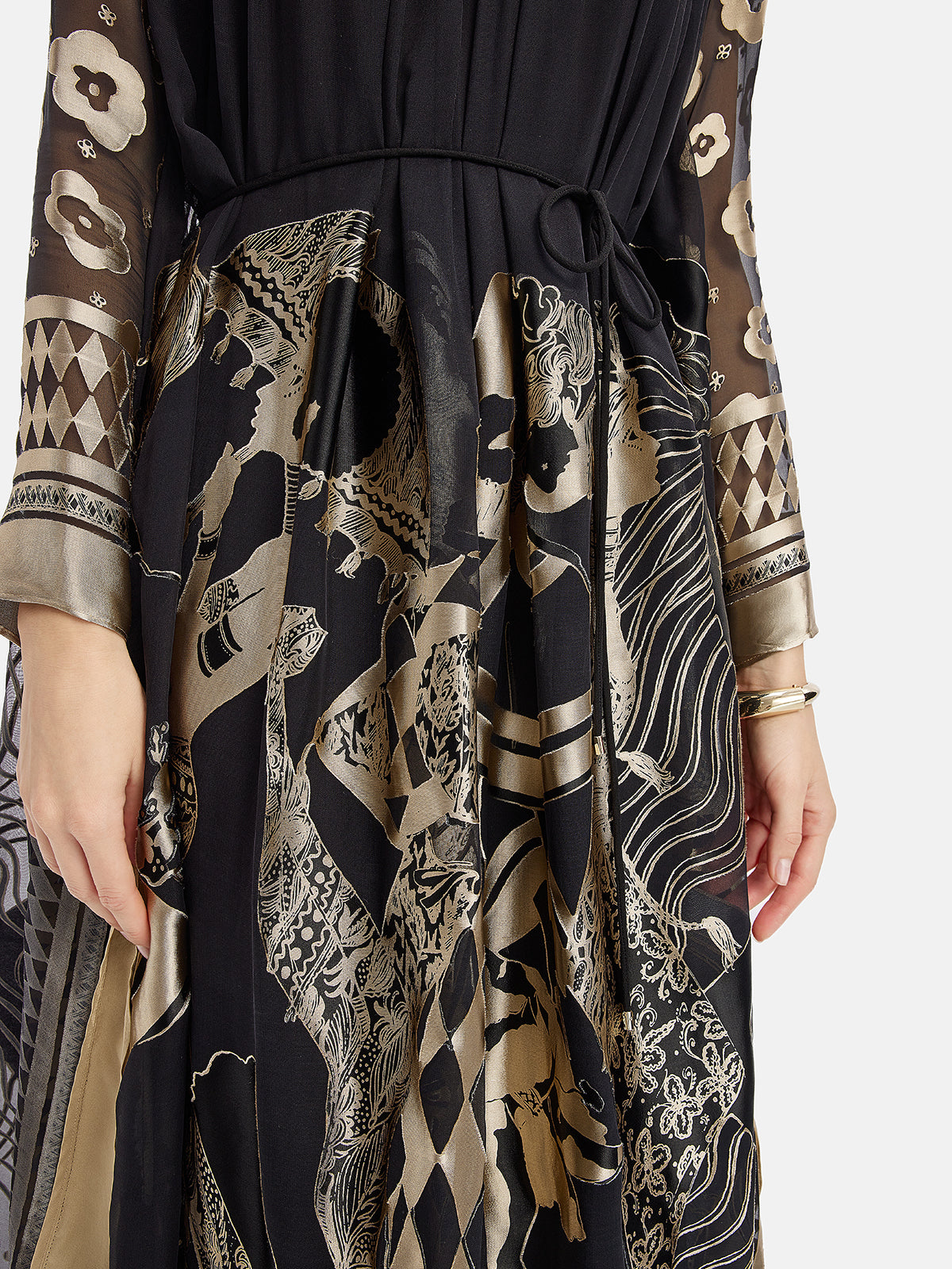 Vintage Black And Gold Printed Batwing Cape Dress