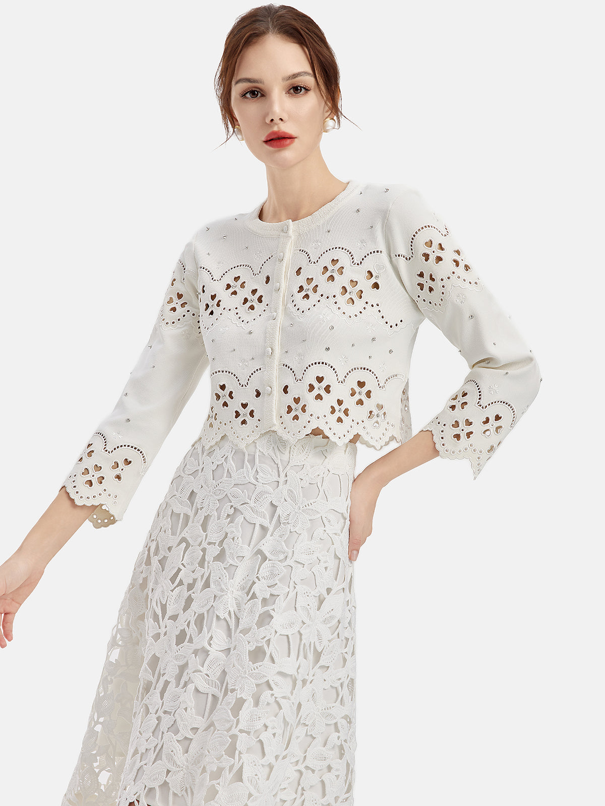 Lace Embroidery Hand-Embellished Knit Cardigan