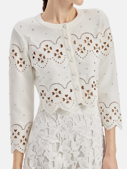 Lace Embroidery Hand-Embellished Knit Cardigan