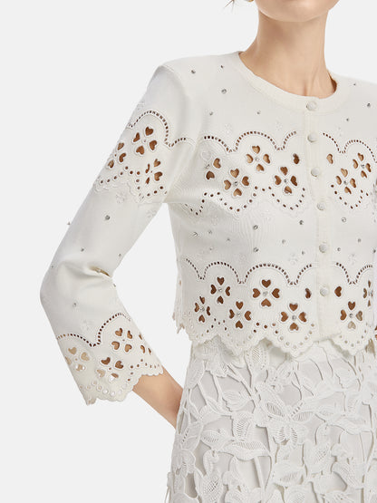 Lace Embroidery Hand-Embellished Knit Cardigan