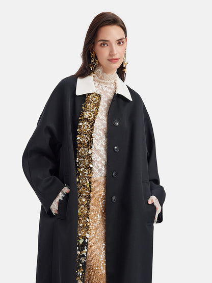 French Beaded Wool Trench Coat