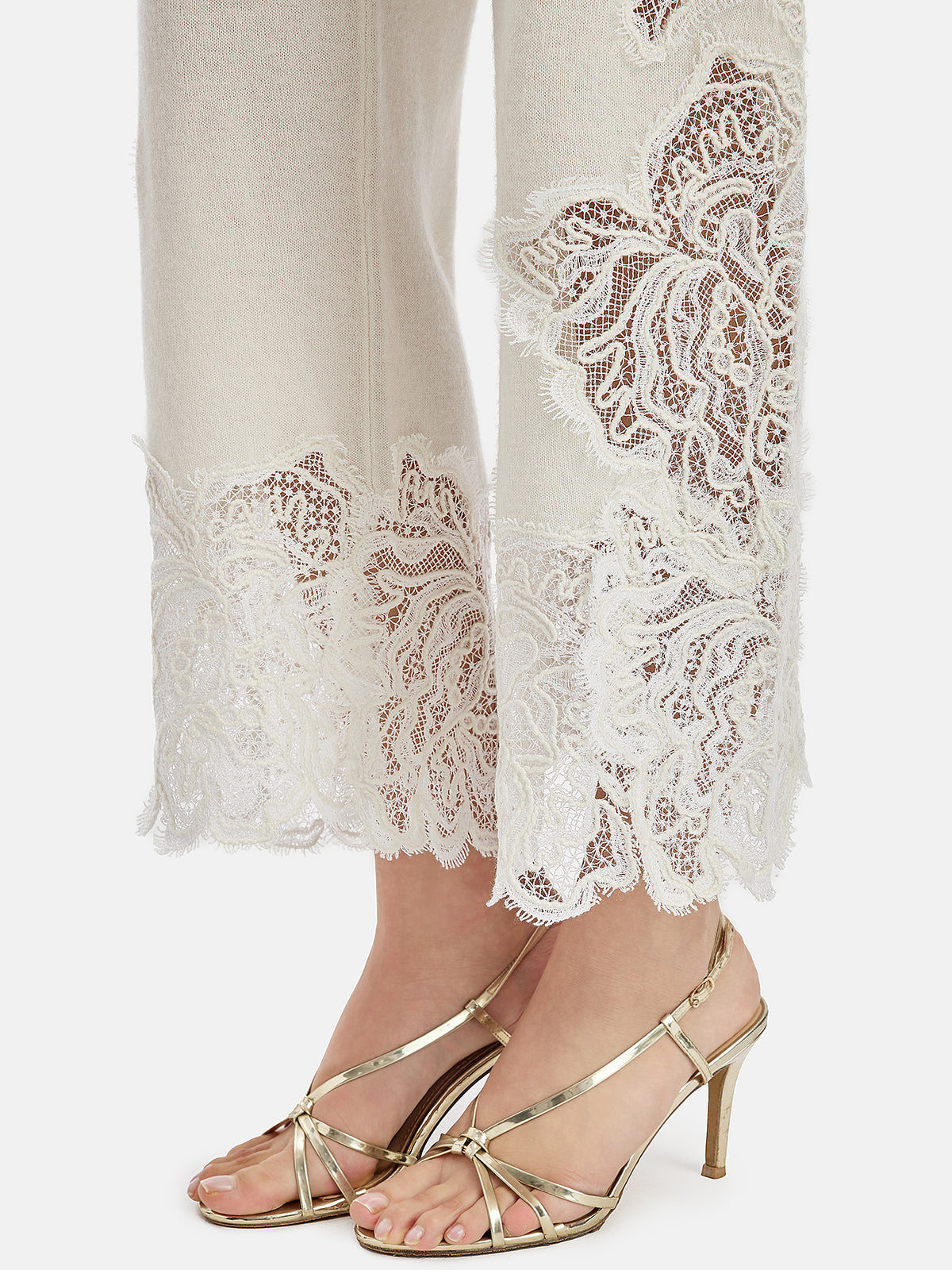 Lace Cashmere Straight-Leg Pants