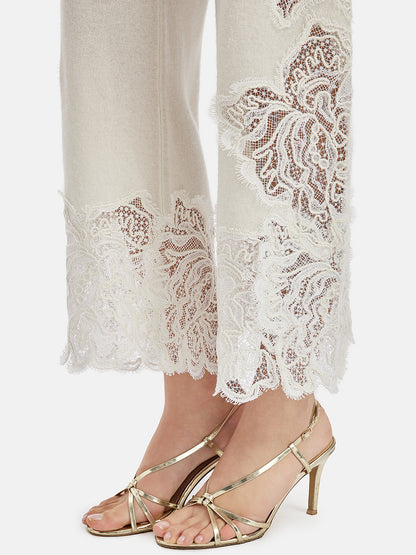 Lace Cashmere Straight-Leg Pants