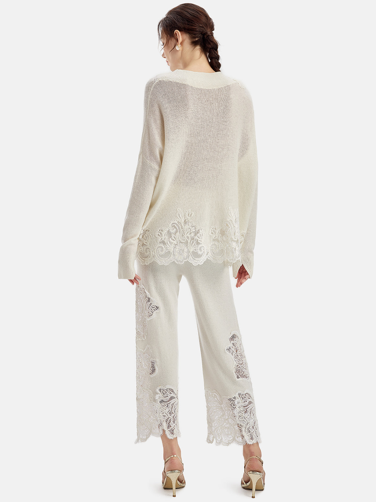 Lace Cashmere Straight-Leg Pants