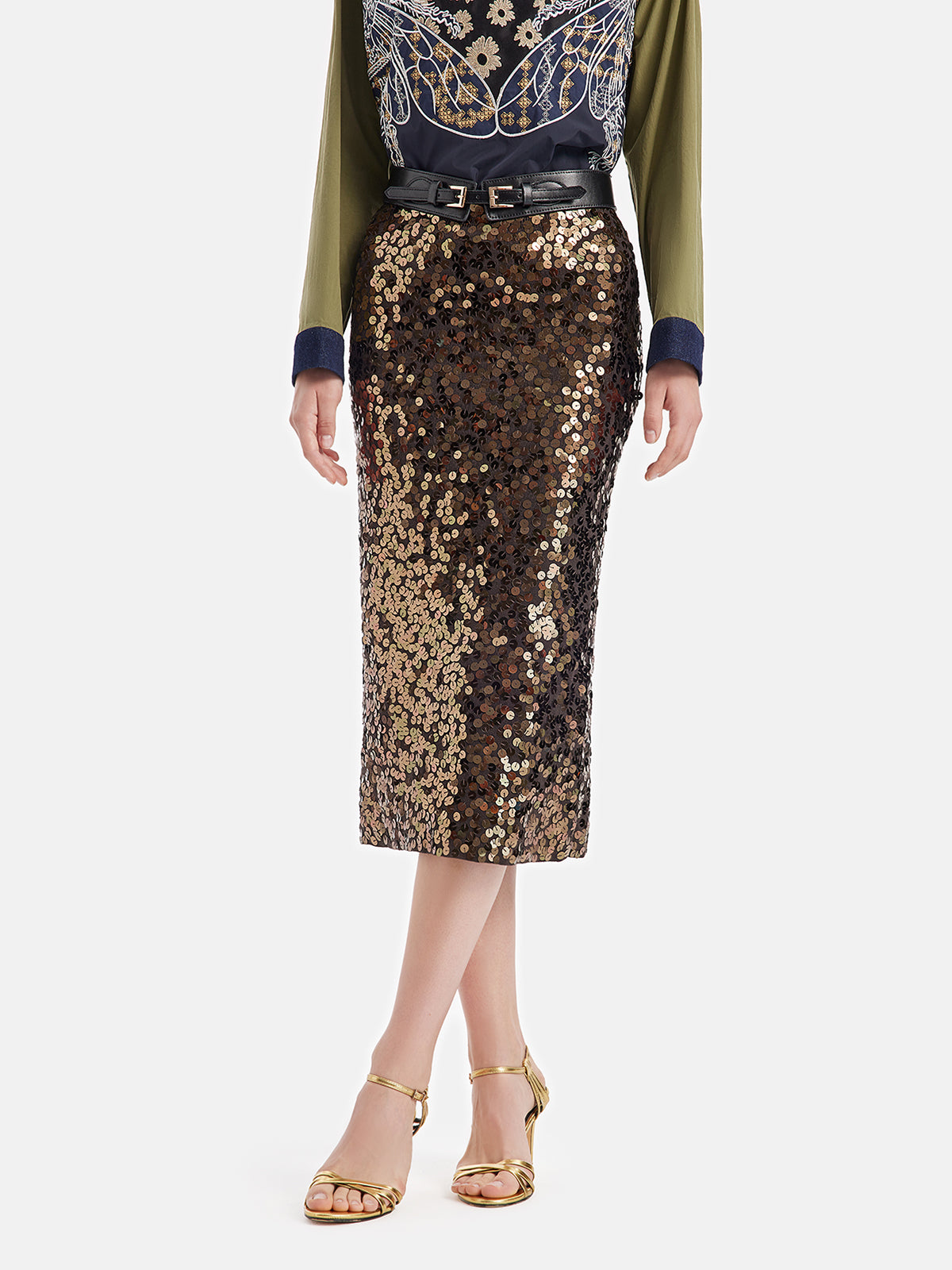 Hand-Beaded Wool Sequin Skirt