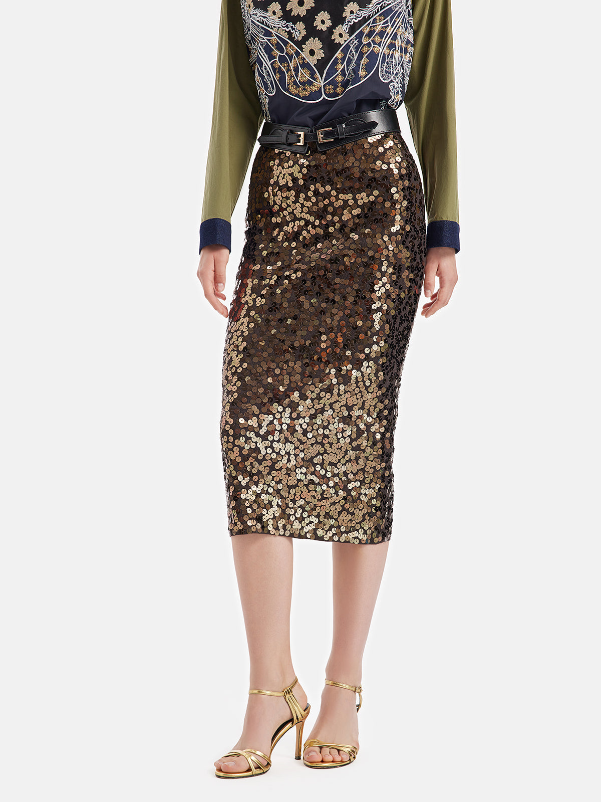 Hand-Beaded Wool Sequin Skirt