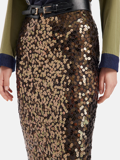 Hand-Beaded Wool Sequin Skirt