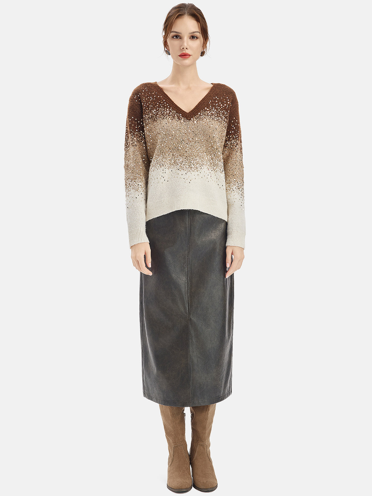 Mocha Ombre Sequin Sweater