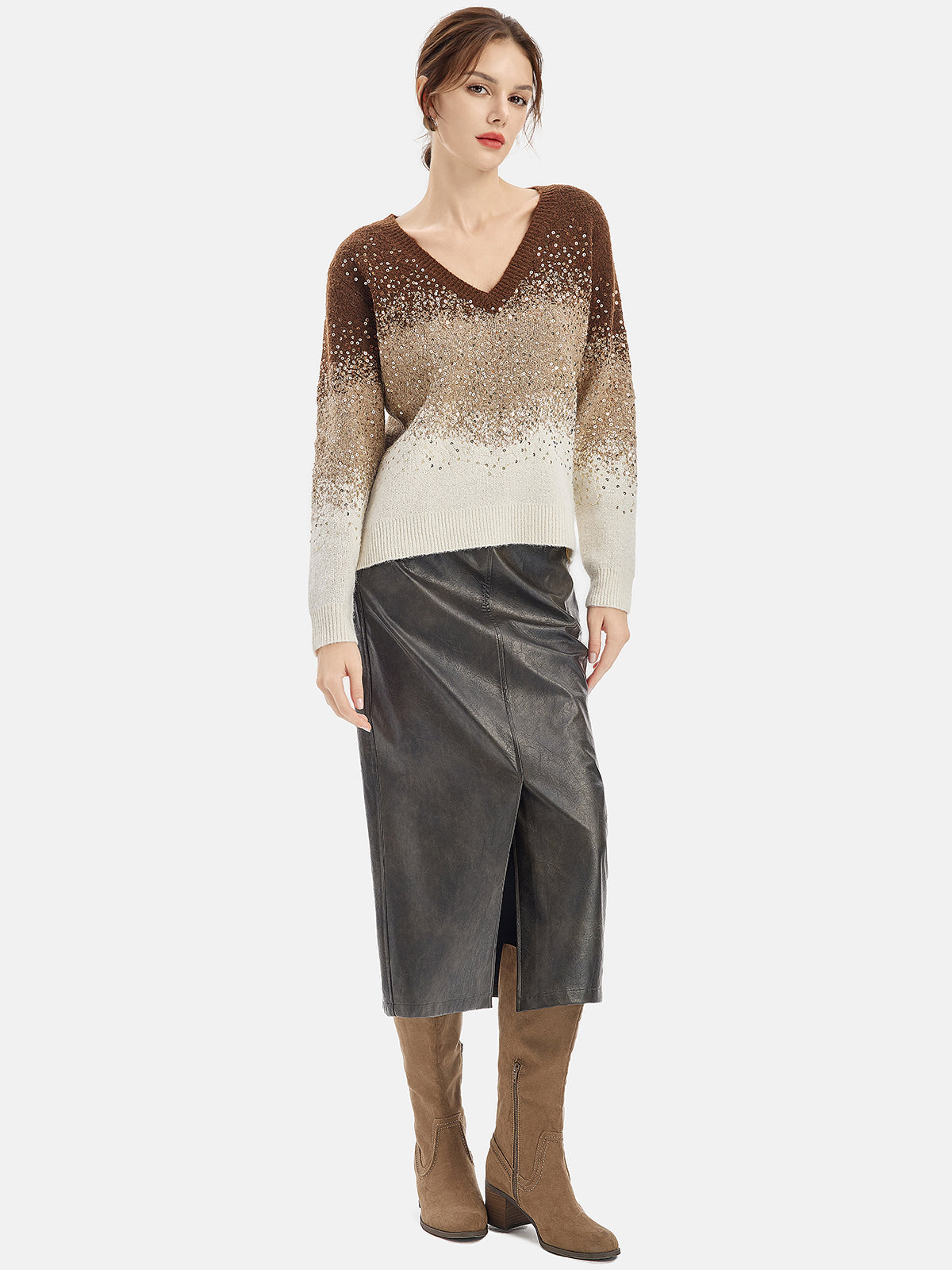 Mocha Ombre Sequin Sweater