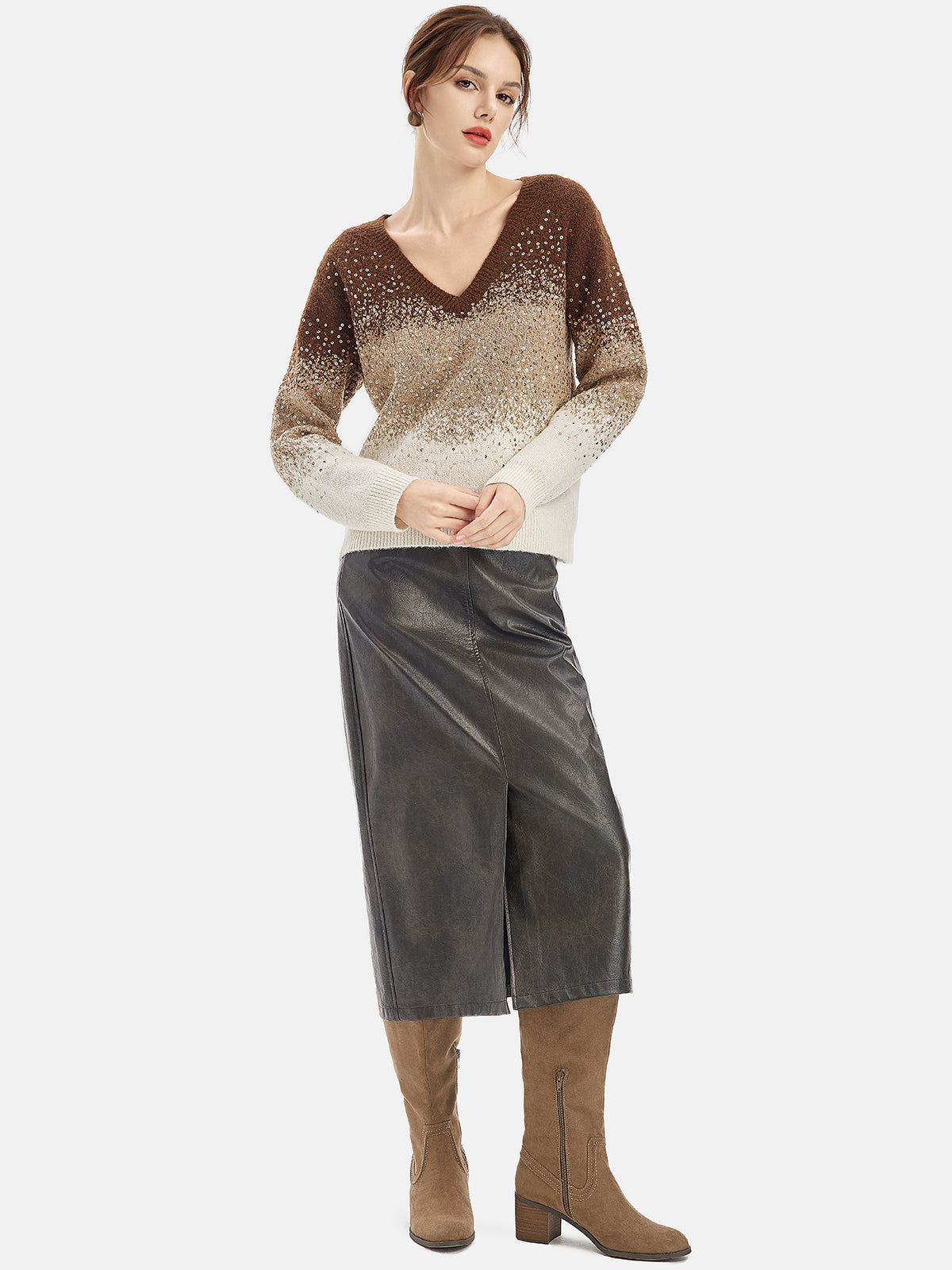 Mocha Ombre Sequin Sweater