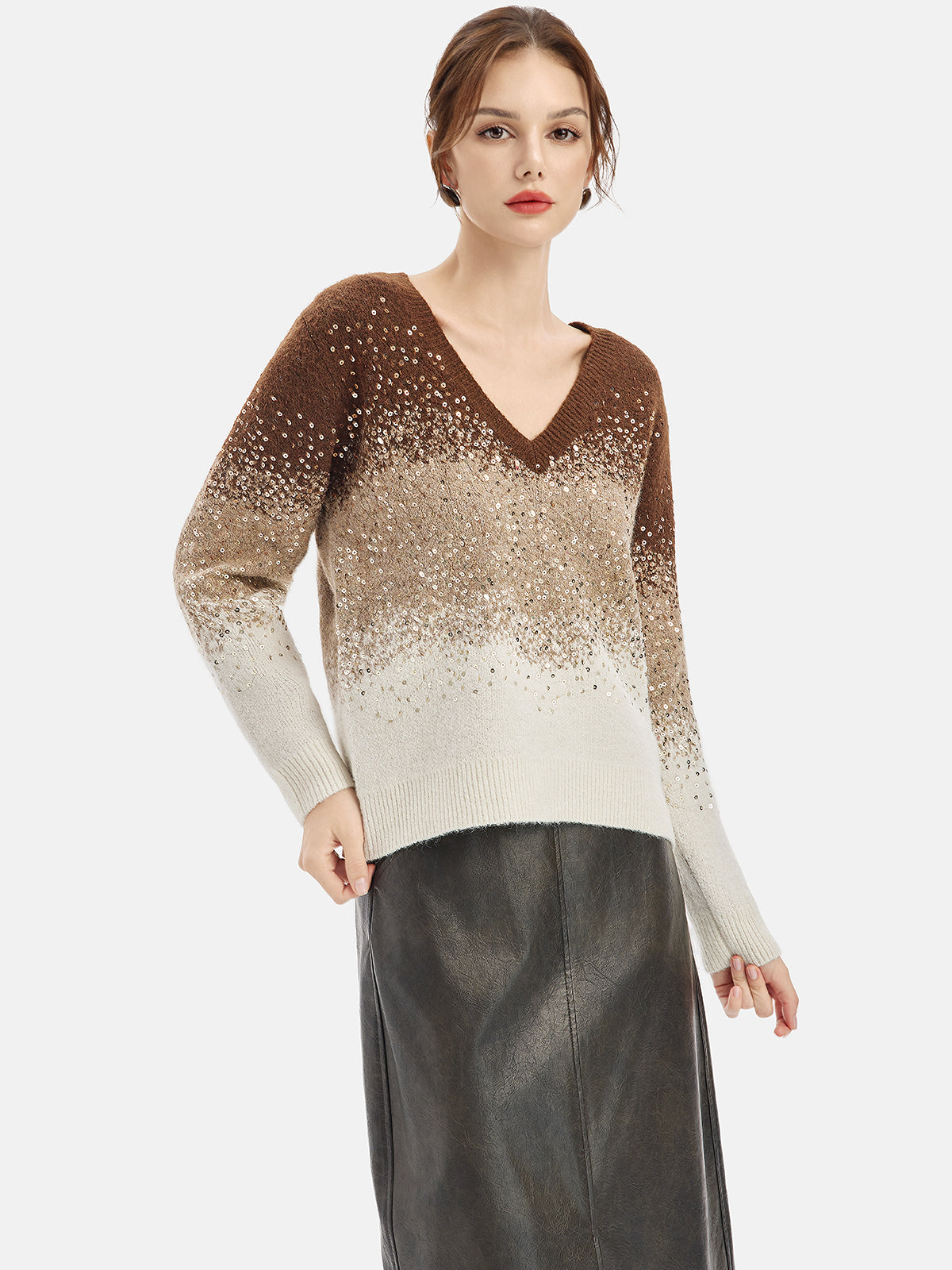 Mocha Ombre Sequin Sweater