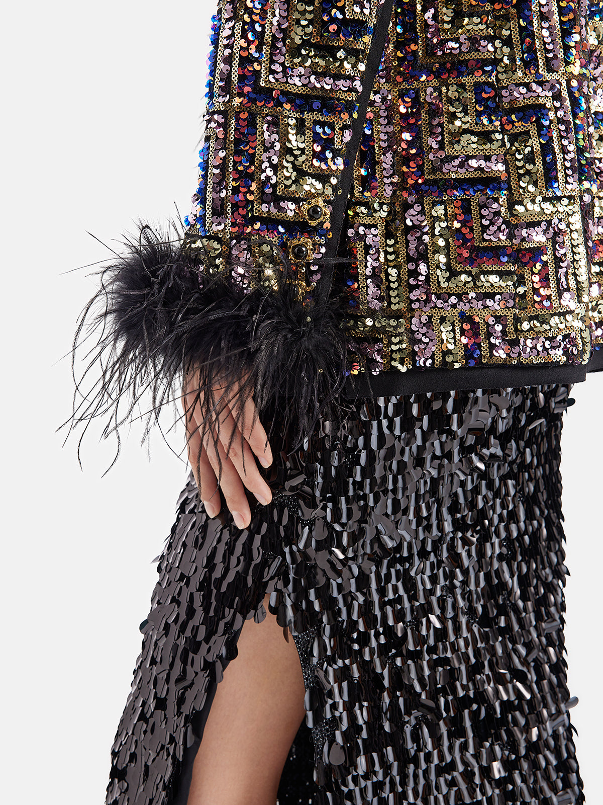 Velvet Sequin Ostrich Feather Coat