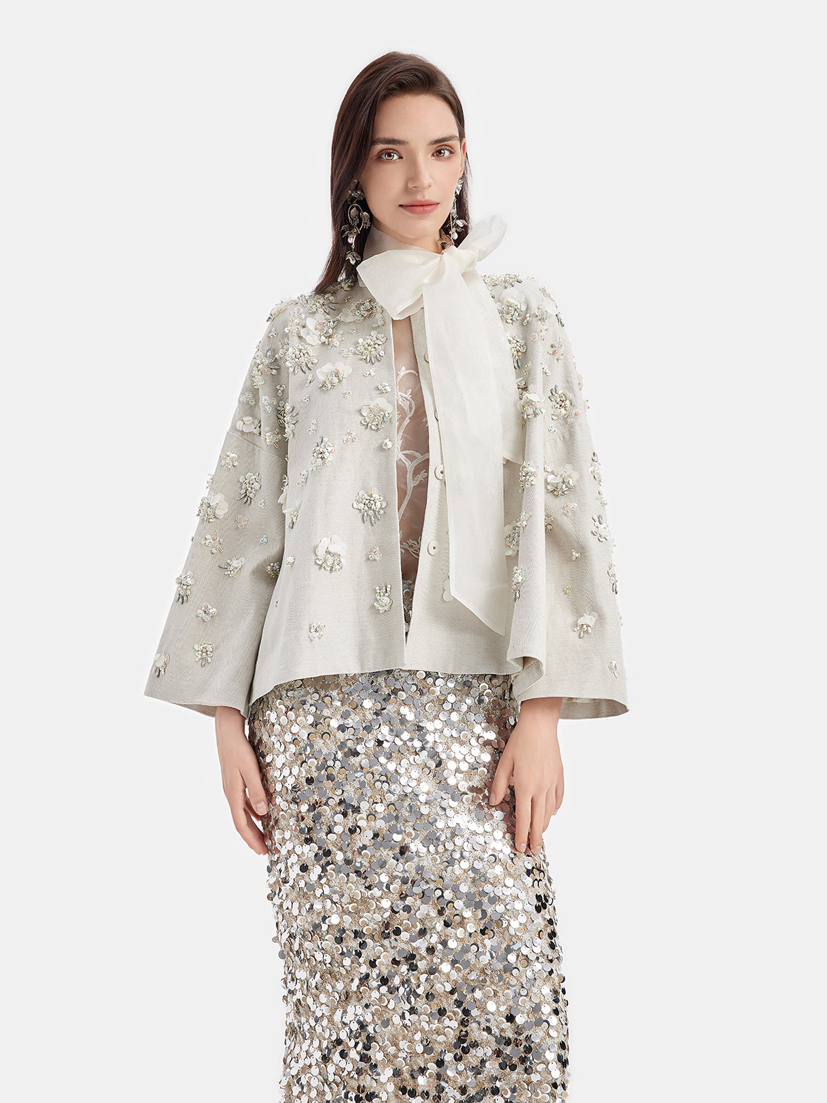 Hand-Embroidered Linen Cape Coat