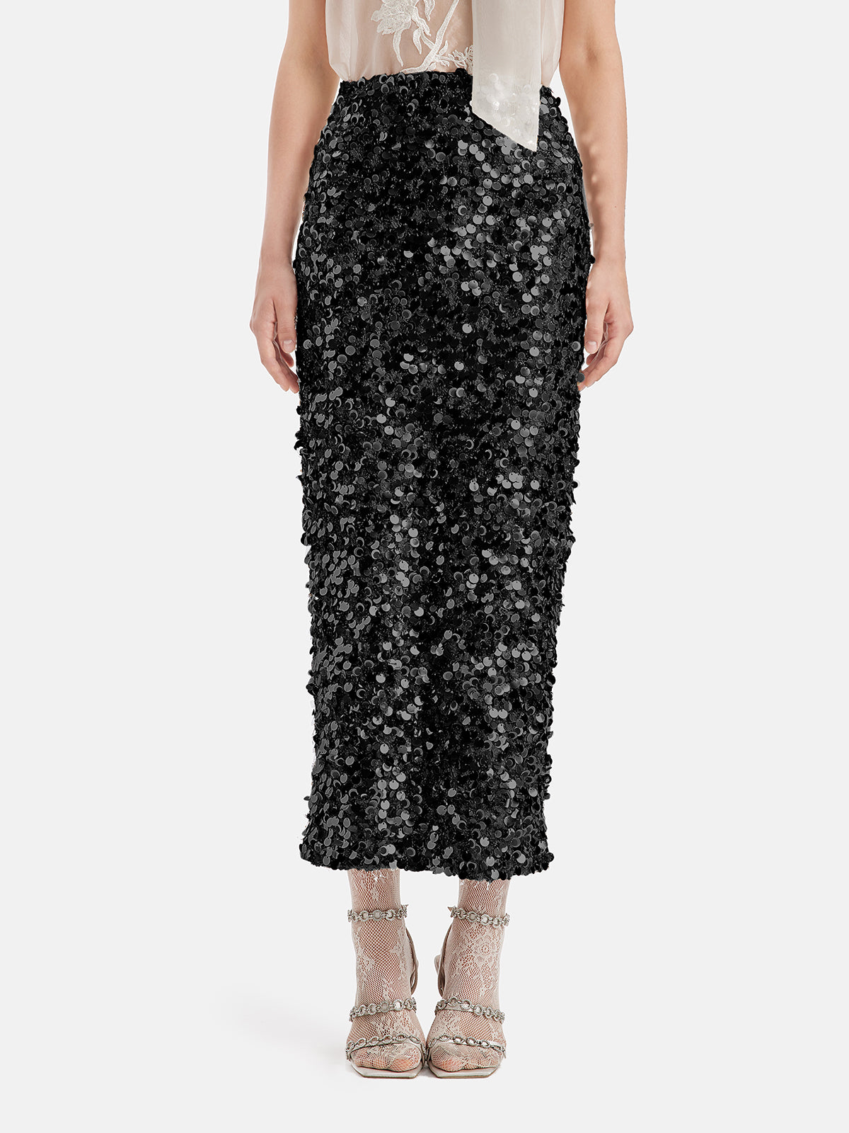 Sequin Embellished Stretch Skirt