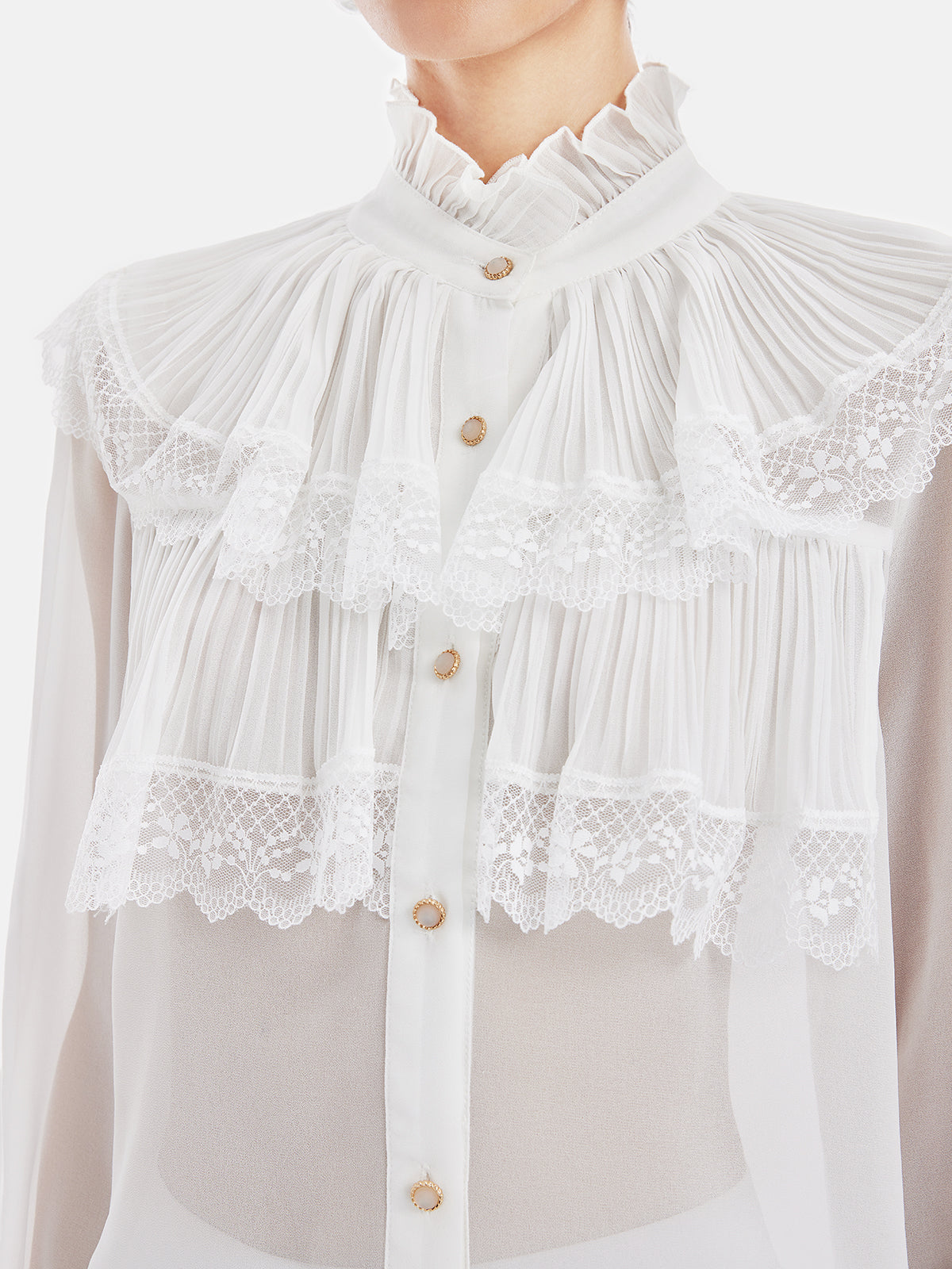 Stand Collar Fleated Lace Blouse