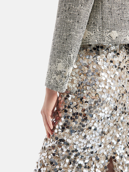 Sequin Embellished Stretch Skirt